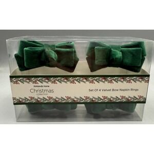Kirkland's Home Christmas Collection Set of 4 Green Velvet Bow Napkin Rings